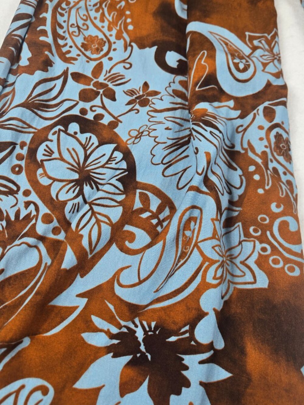 Floral Paisley Wide-Leg Pants Brown/Blue Made in Italy Size M 100% VIscose - Picture 7 of 11